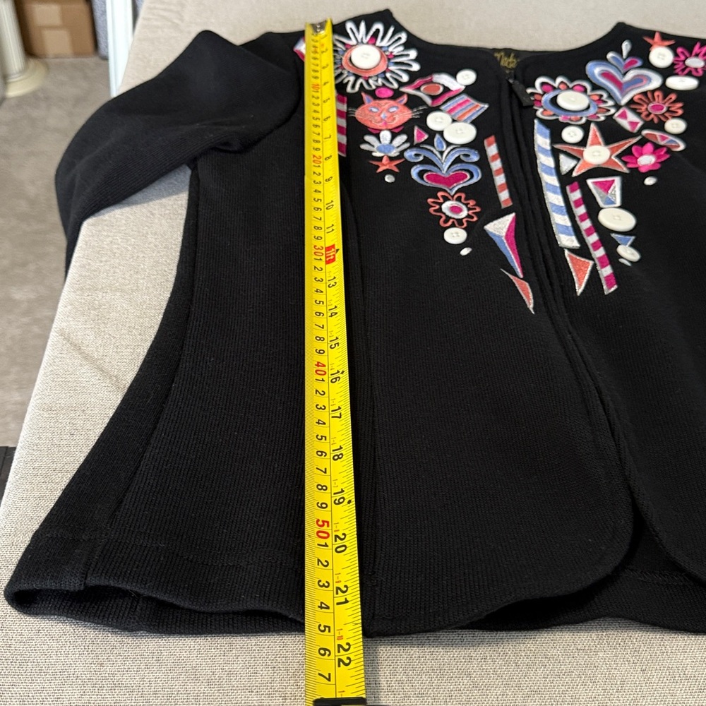 Bob Mackie Women’s Wearable Art Embroidered Cat Zip Up Black Cardigan. SZXXS. - Picture 11 of 15